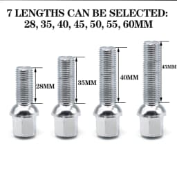 5Piece 28/35/40/45/50/55/60mm Lengthen Steel Wheel Bolts M14 X 1.5 12X1.5mm WHEEL NUTS SEAT SUIT FOR VW Volkswagen
