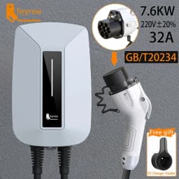 Feyree EV Charger Type2 Plug EVSE Wallbox 32A 7KW IEC62196-2 Socket 1 Phase 5m Cable Wallmount Charging Station for Electric Car