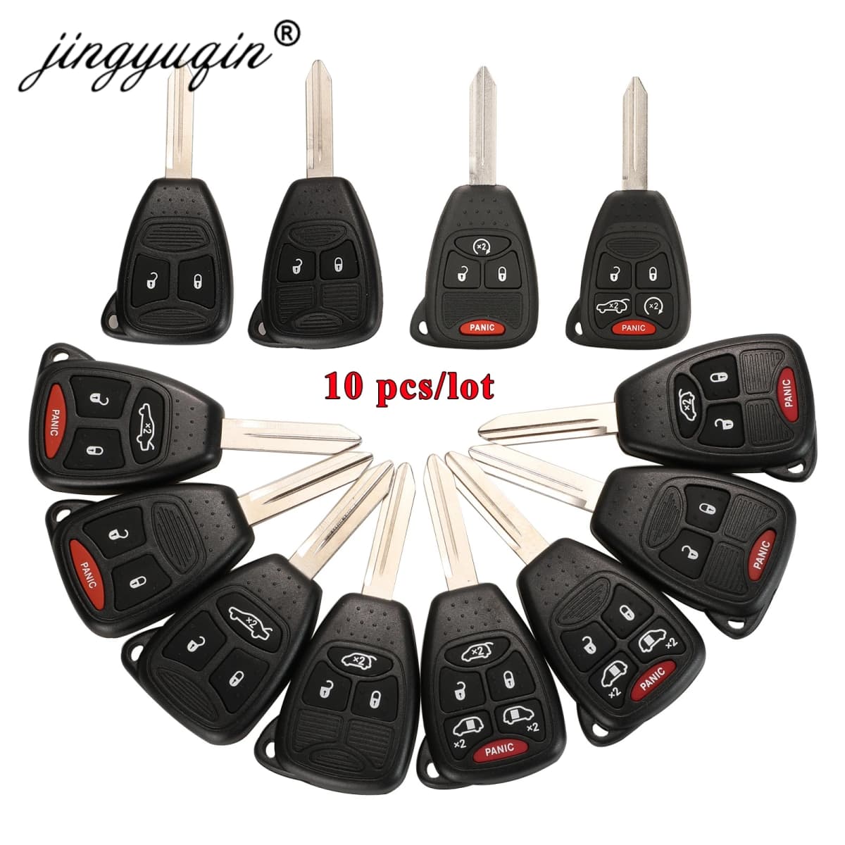 Jingyuqin 10X Car Key Shell Case 2/3/4/5/6 Butto for Chrysler Pacifica Aspen 300 Dodge RAM Caravan Jeep Commander Grand Cherokee