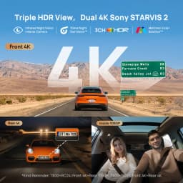 70mai 4K T800 3-Channel Dash Cam, Front Rear Interior Triple HDR, Supercapacitor Built-in GPS&ADAS, 24H Parking Guardian 4G LTE