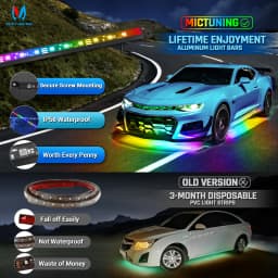 N8 Car Underglow Light Bar Kit, RGB+IC LED, Exterior Underbody Multicolor Neon Light Strip, Wireless App & Remote Control