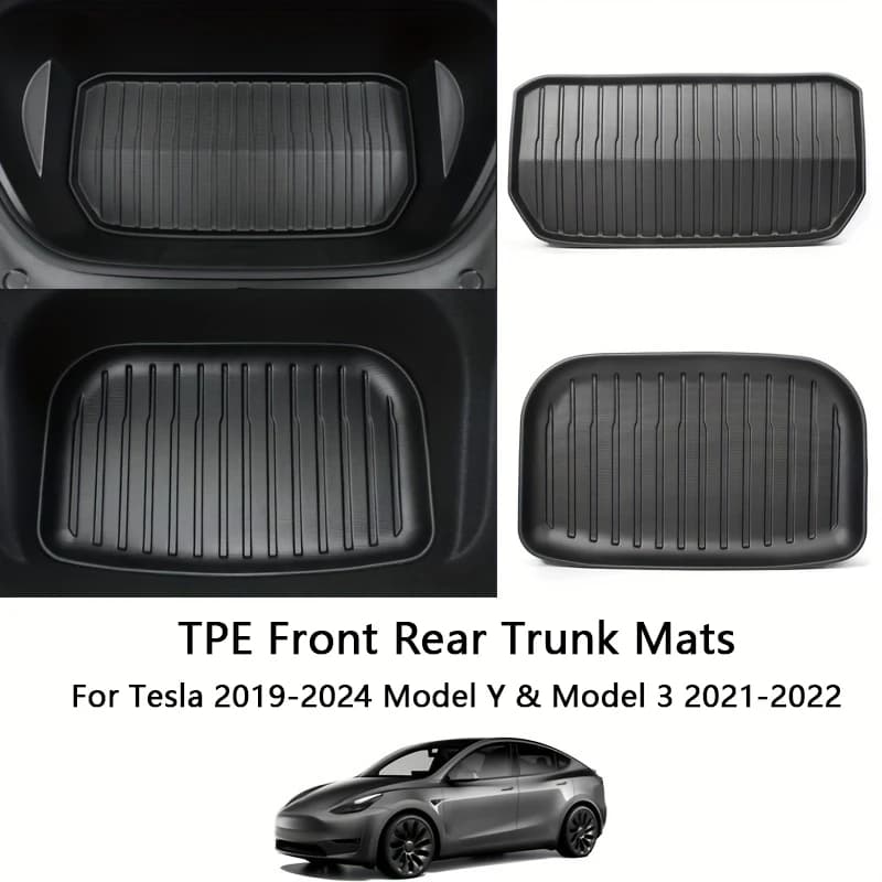 for Tesla Model 3 / Y Front Rear Trunk Mats Upgrade TPE Lower Trunk Storage Pad Protective Cover Cargo Liner Tray Anti Dirty Pad