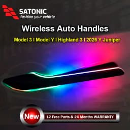 SATONIC Wireless Auto Self-presenting Door Handles For Tesla Model Y 3 Highland 2026 Juniper Rainbow LED OTA Waterproof IPX6