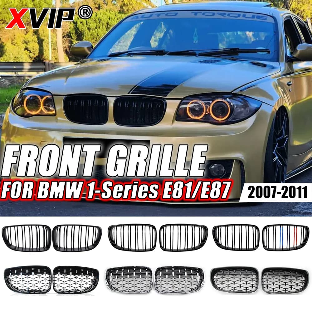 For BMW E81 E87 E82 E88 128I 130I 135I Car Front Bumper Kidney Grille Racing Grills Grilles Gloss Black Dual Slats Grill 07-11