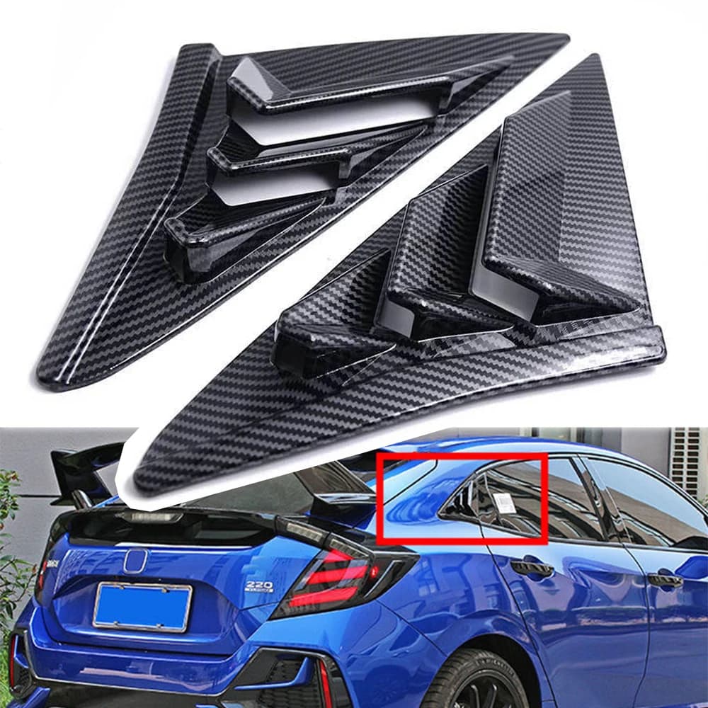 For Honda Rear Side Window Louvers Shutter ABS Air Vent Scoop Shades Shutter Cover Trim For Civic Type R Hatchback 2019-2021