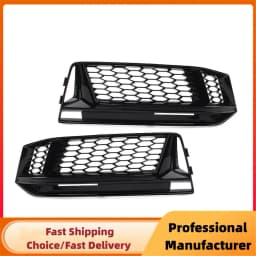 Glossy Black Front Bumper Fog Light Grille For Audi A4 For S4 B9 S-line 2016-2018 Honeycomb Mesh Pair Fog Lamp Cover