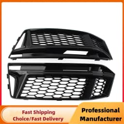 Glossy Black Front Bumper Fog Light Grille For Audi A4 For S4 B9 S-line 2016-2018 Honeycomb Mesh Pair Fog Lamp Cover