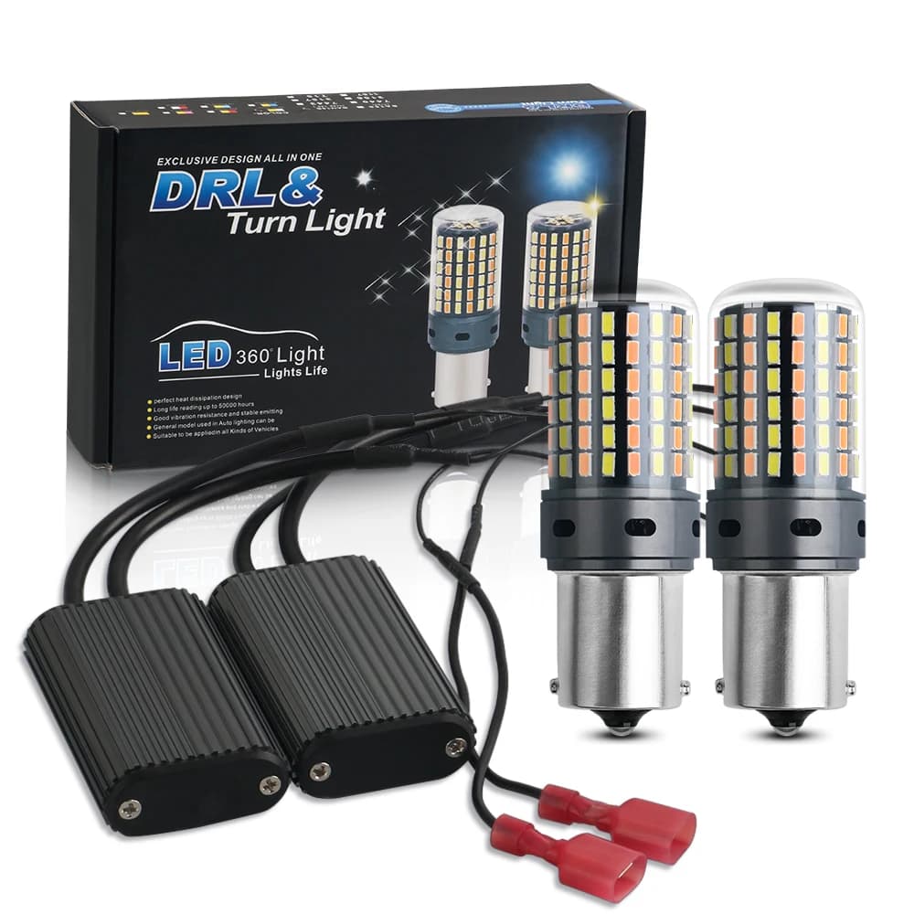2PCS 1156 BA15S P21W BAU15S PY21W Canbus No Error LED Lights 7440 W21W T20 Car DRL Turn Signal Dual Mode Switchback Dual Color