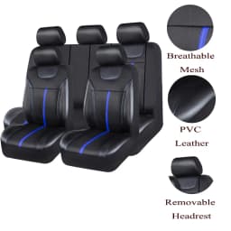 AUTOKING PU Leather And Mesh Cloth Universal Car Seat Cover Set Car Accessories Unisex Fit Most CAR SUV Van Truck Seat Cushion