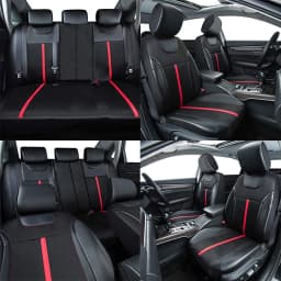 AUTOKING PU Leather And Mesh Cloth Universal Car Seat Cover Set Car Accessories Unisex Fit Most CAR SUV Van Truck Seat Cushion