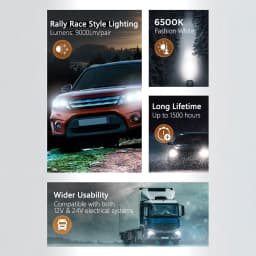 Philips LED H4 H7 H11 Ultinon Rally 3551 9005 9006 9012 Car Light 100W 9000LM 6500K White High Lumen Watt LED Automotive Lamps