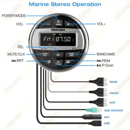 GRANDnavi Bluetooth Marine Stereo Boat Radio Waterproof FM AM Digital Media Audio Player For Yacht Gauge ATV UTV Cart Motorcycle