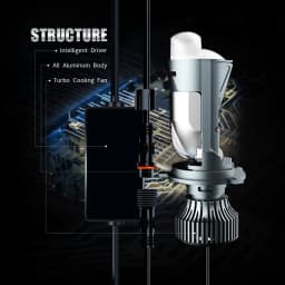 2Pcs High Power Double Mini Lens H4 LED Headlight Bulb Projector Head Lamp High/Low Beam 360W 100000LM 3 Chips, 2 for High Beam