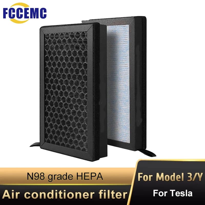 2pcs HEPA N98 For Tesla Model 3 Model Y Carbon Activated PM2.5 Cleaner Air Filter Conditioner Replacement Kit Car Accessories