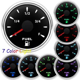 7 Color Light 2" 52mm Fuel Level Gauge+Fuel Float Level Sensor 0-190 Ohm for Marine RV Camper Car Oil Tank Level Indicator 9-32V