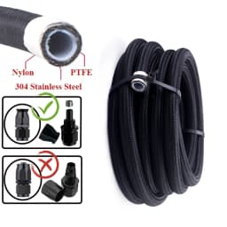 1M/2M/3M/5M AN3 AN4 AN6 AN8 AN10 Universal E85 Fuel Hose Oil Gas Cooler Line Pipe Tube Inside PTFE Nylon Stainless Steel Braided