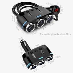 12V-24V Car Cigarette Lighter Socket Splitter Plug LED USB Charger Plug Adapter Port 3 Way Car Charger With Extension Cable