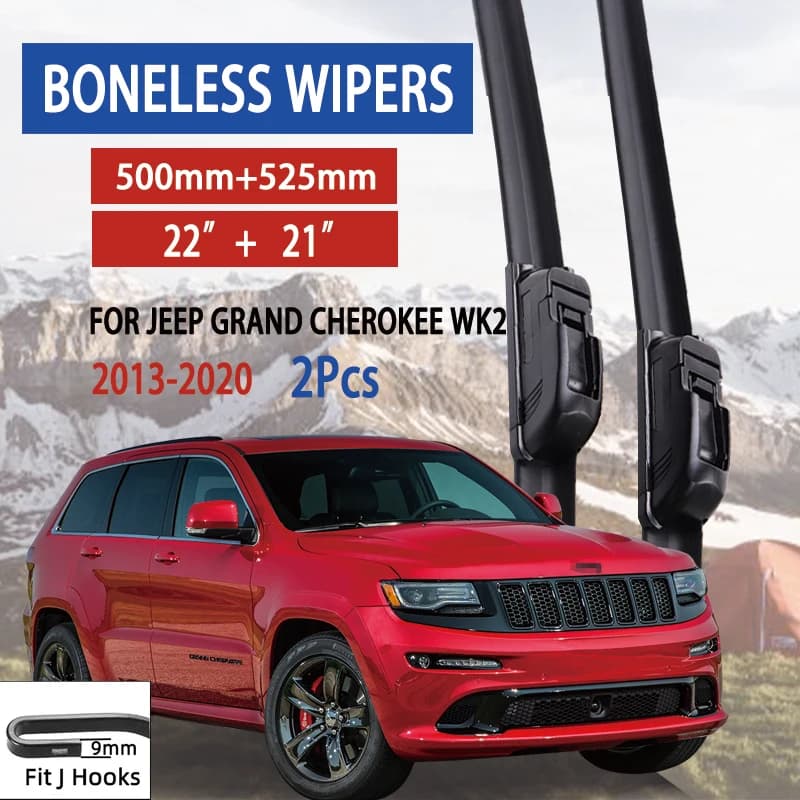 For Jeep Grand Cherokee WK2 2013-2022 Car Windshield Wiper U-type Soft Rubber Frameless Bracketless Car Wipers 22"+21"