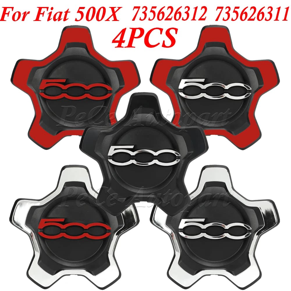 4Pcs Hubcap Cupping For Fiat 500x Silver/Black/Red 735626312 735626311 Wheels Centre Hub Caps Set Dust Cover Wheel Hub 16 inch