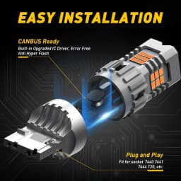 AUXITO 2Pcs T20 LED Canbus No Hyper Flash W21W WY21W 7440 7440NA LED Amber Car Turn Signal Light Bulbs Error Free Auto Lamp 12V