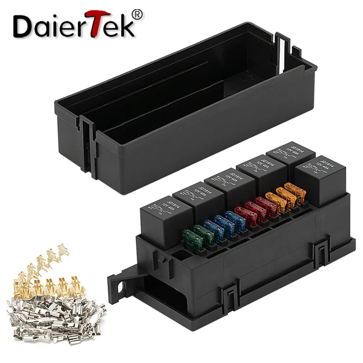DaierTek 12V Auto 11 Way Fuse Relay Box Block With 5 Pin Relay and Fuses For Automotive Car Marine Truck Trailer Boat
