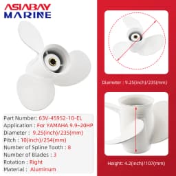 Outboard Propeller For Yamaha 9.9hp 15hp 9 1/4 *10 Boat Aluminum Alloy Screw 3 Blade 8 Spline Marine Engine Part 63V-45952-10-EL