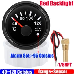 40~120℃ 52mm Water Temperature Gauge+Sensor with Flash Alarm Waterproof Red Light Water Temp Meter for Car Boat 12V 24V Custom