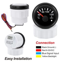 40~120℃ 52mm Water Temperature Gauge+Sensor with Flash Alarm Waterproof Red Light Water Temp Meter for Car Boat 12V 24V Custom