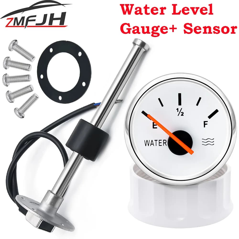 100-500mm Stainless Steel Marine Water Level Gauge Sensor Fit Boat Car Water Level Gauge Meter 0-190ohm with Red Backlight 9-32V
