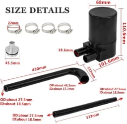 Black Reservior Oil Catch Can Reservoir Tank Kit with Silicone Radiator Hose for BMW N20 / N26 OCC-1032-BK