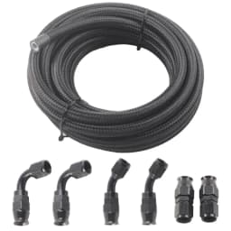 An6 An8 An10 3m/10ft E85 Tube Nylon Stainless Steel Braided PTFE Black Fuel Line Fitting Kit with 6 pcs Swivel Hose Ends