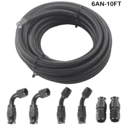 An6 An8 An10 3m/10ft E85 Tube Nylon Stainless Steel Braided PTFE Black Fuel Line Fitting Kit with 6 pcs Swivel Hose Ends