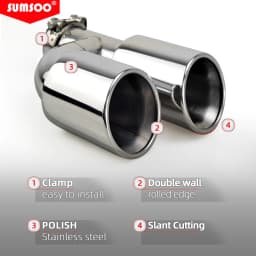 Genuine SUMSOO Car Accessories Stainless Steel H-Type Double Outlet Crimping Edge Exhaust Pipe Tailpipe