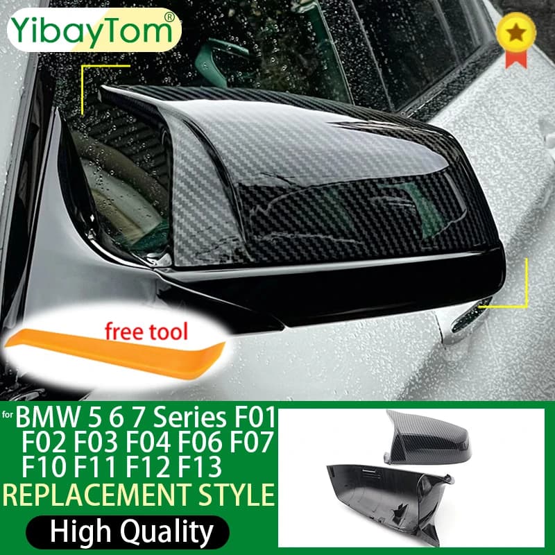 Side Wing Rearview Mirror Cover Cap For BMW 5 6 7 Series F01 F02 F03 F04 F06 F07 F10 F11 F12 F13 Carbon Black high quality types
