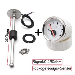 100-500mm Stainless Steel Marine Fuel Level Gauge Sensor Fit Boat Car Fuel Level Gauge Meter 0-190 ohm with Red Backlight 9-32V