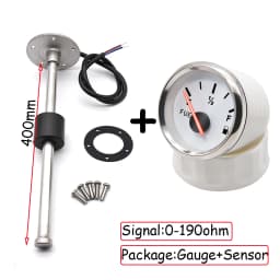 100-500mm Stainless Steel Marine Fuel Level Gauge Sensor Fit Boat Car Fuel Level Gauge Meter 0-190 ohm with Red Backlight 9-32V
