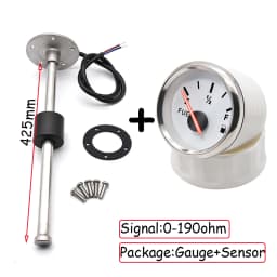 100-500mm Stainless Steel Marine Fuel Level Gauge Sensor Fit Boat Car Fuel Level Gauge Meter 0-190 ohm with Red Backlight 9-32V