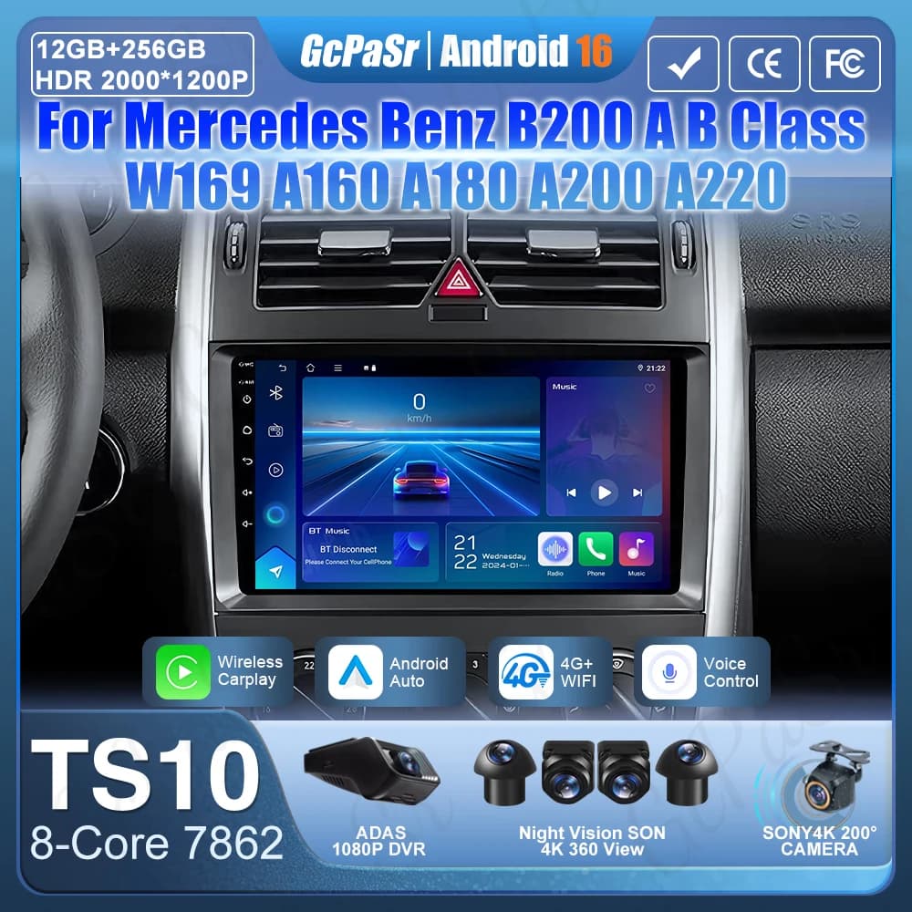 Android 16 For Mercedes Benz B200 A B Class W169 A160 A180 A200 A220 2009 - 2012 Player Auto Radio Multimedia Navigation Carplay