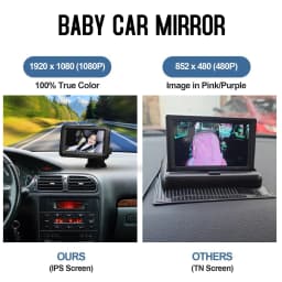 Baby Car Mirror1080P Baby Monitor with Camera Baby Car Mirror with 4.3'' IPS Screen Night Vision Function Adjustable Wide