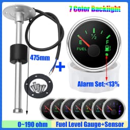 Waterproof 52mm Fuel Level Gauge with Flash Alarm+Oil Float Sensor 0-190 OHM Fuel Tank Meter 7Color LED for Car Yacht 12V Custom