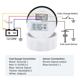 Waterproof 52mm Fuel Level Gauge with Flash Alarm+Oil Float Sensor 0-190 OHM Fuel Tank Meter 7Color LED for Car Yacht 12V Custom