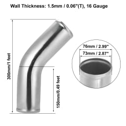X Autohaux Aluminum Alloy Intake Tube OD 38/45/51/63/76/89/102MM Intercooler Pipe Air Tube 0 45 Degrees 300mm Long for Auto Car