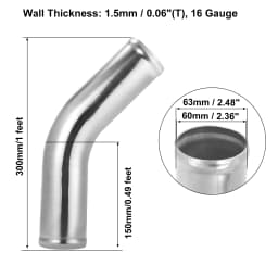 X Autohaux Aluminum Alloy Intake Tube OD 38/45/51/63/76/89/102MM Intercooler Pipe Air Tube 0 45 Degrees 300mm Long for Auto Car