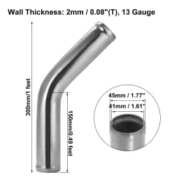 X Autohaux Aluminum Alloy Intake Tube OD 38/45/51/63/76/89/102MM Intercooler Pipe Air Tube 0 45 Degrees 300mm Long for Auto Car