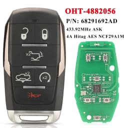 Jingyuqin OHT-4882056 Smart Prox Remote Key Fob 433.92MHz 4A Chip for Dodge Ram 1500 Pickup 2019 2020+ 68291692AD 68291691AD