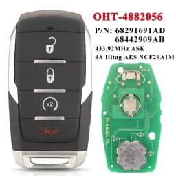 Jingyuqin OHT-4882056 Smart Prox Remote Key Fob 433.92MHz 4A Chip for Dodge Ram 1500 Pickup 2019 2020+ 68291692AD 68291691AD