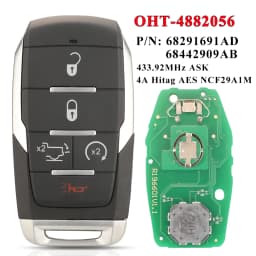 Jingyuqin OHT-4882056 Smart Prox Remote Key Fob 433.92MHz 4A Chip for Dodge Ram 1500 Pickup 2019 2020+ 68291692AD 68291691AD