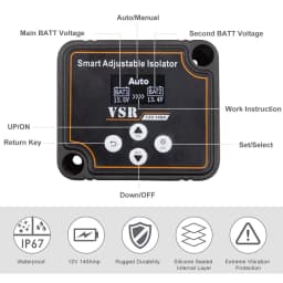 12V 140A Adjustable Dual Battery Isolator LCD Display Voltage Sensitive Split Charge Relay Voltage Setting VSR for Camper Car RV