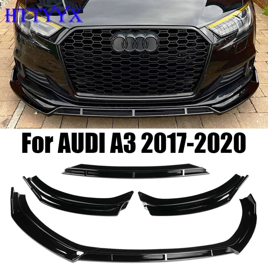 For Audi A3 8V QUATTRO Standard 2017 2018 2019 2020 Gloss Black Car Front Bumper Splitter Lip Diffuser Body Kit Spoiler Guard