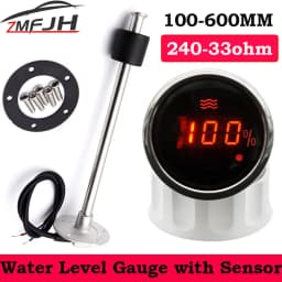 AD 240-33 Ohm Water Level Sensor + Water Level Gauge With Alarm Red Backlight Water Tank Level Indicator Meter 12V 24V For Boat